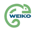 Logo de Weiko, représentant un caméléon stylisé en vert avec le nom de l’entreprise en bleu.