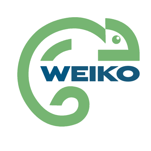 Logo-weiko Logo de Weiko, représentant un caméléon stylisé en vert avec le nom de l’entreprise en bleu.